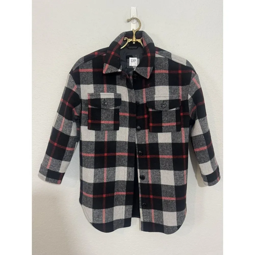 Gap Kids Boys Flannel Black & Red Size Medium Button Down Shacket Heavy